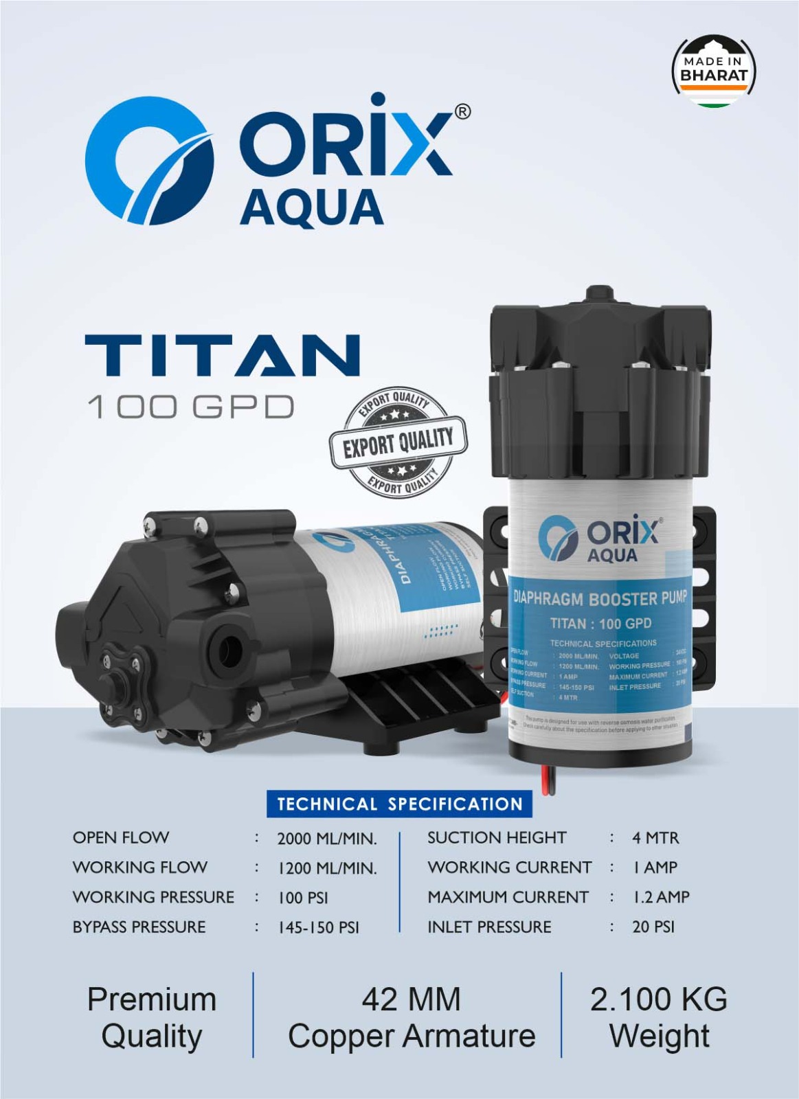 ORIX Aqua Titan Series 100 GPD Booster Pump — Royal Aqua Thalassery Kannur